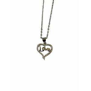 Love Heart Necklace Sliver Tone with Rhinestones